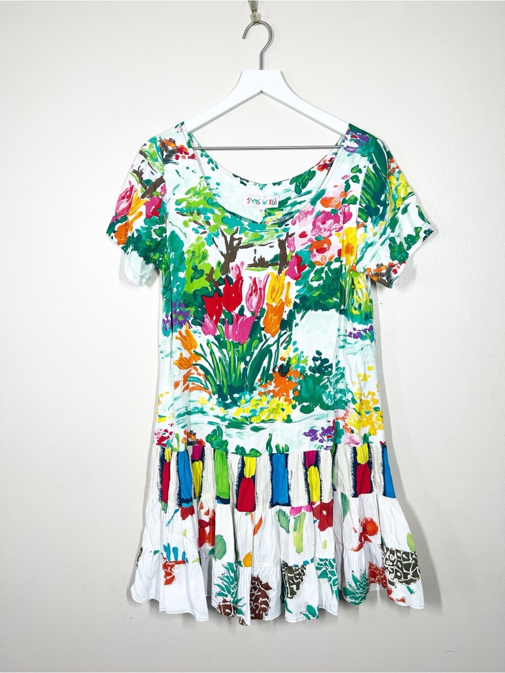 Jams World Womens Short Sleeve Floral Multicolor Hattie Dress Large Mixed Media